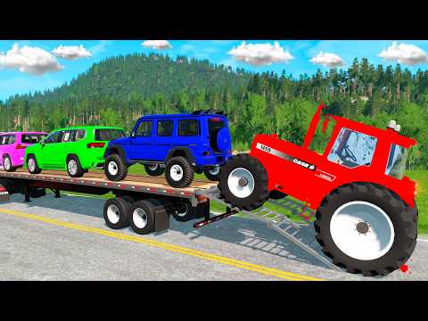 Flatbed Truck McQueen | Transportation with Truck - Pothole vs Car #57 | BeamNG.Drive Gameplay