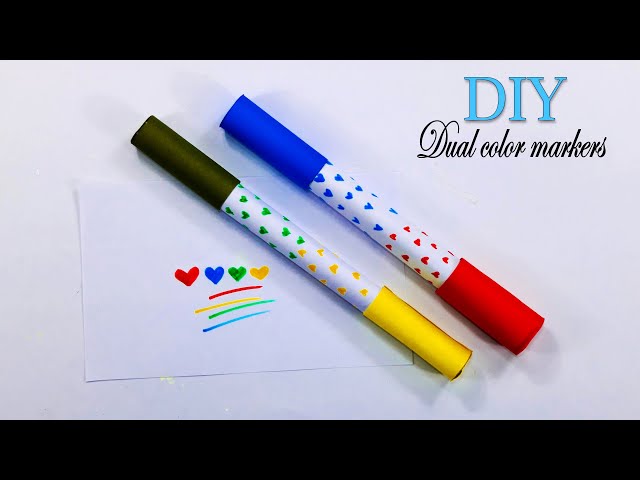 How to make Dual Color Markers at home _ DIY Maker _ Water color Markers _  Paper crafts for school 