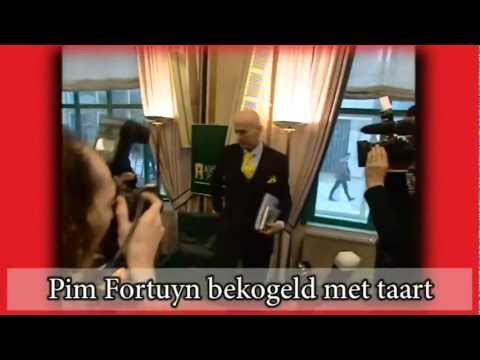 Pim Fortuyn bekogeld met taart