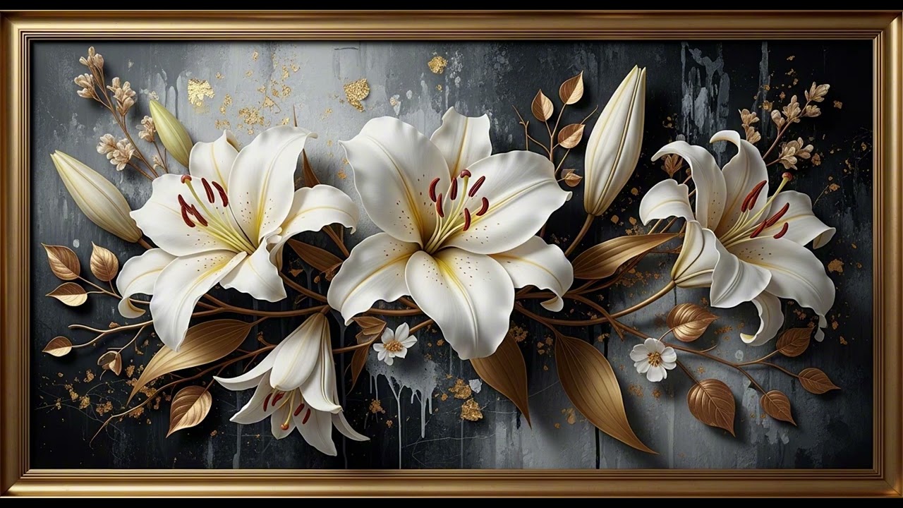 Vintage Gold Lilies Painting | Gold Frame TV Art | Relaxing Art Screensaver | 2 Hours