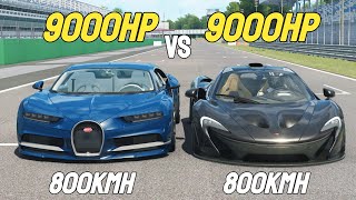 9000HP Bugatti Chiron vs 9000HP McLaren P1 RACE