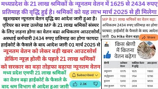 MP Minimum Wage Latest Update एमपी के 21 लाख श्रमिकों के न्यूनतम वेतन में वृद्धि बड़ी खबर #Da #Hike
