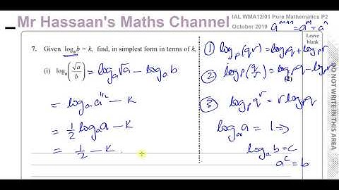 WMA12/01 Edexcel IAL P2 OCT 2019  Q7 Logarithms, Series