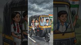 Reaching School by Auto through Stormy Weather on 90s Independence Day