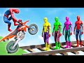 GTA 5 Crazy Ragdolls - Spiderman on a Motorcycle - Colorful Spiderman Bridge