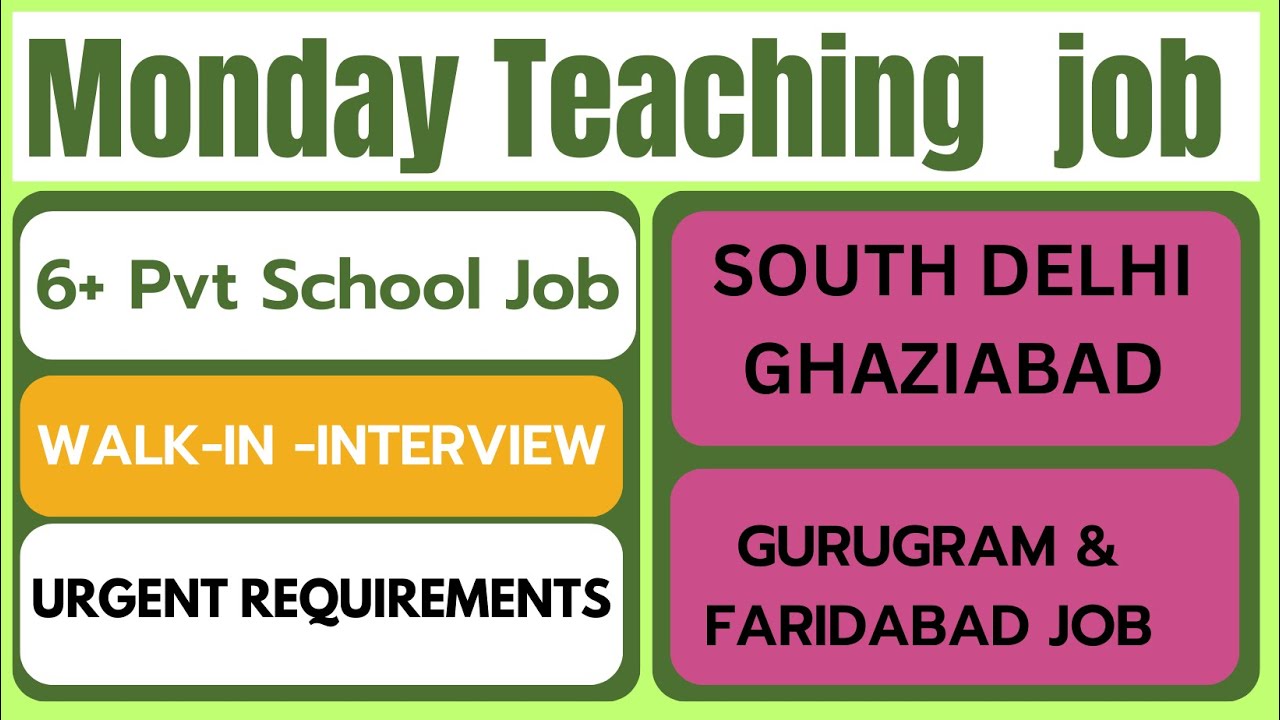 PVT SCHOOL TEACHING JOB SOUTH DELHI ,GHAZIABAD,FARIDABAD & GURUGRAM
