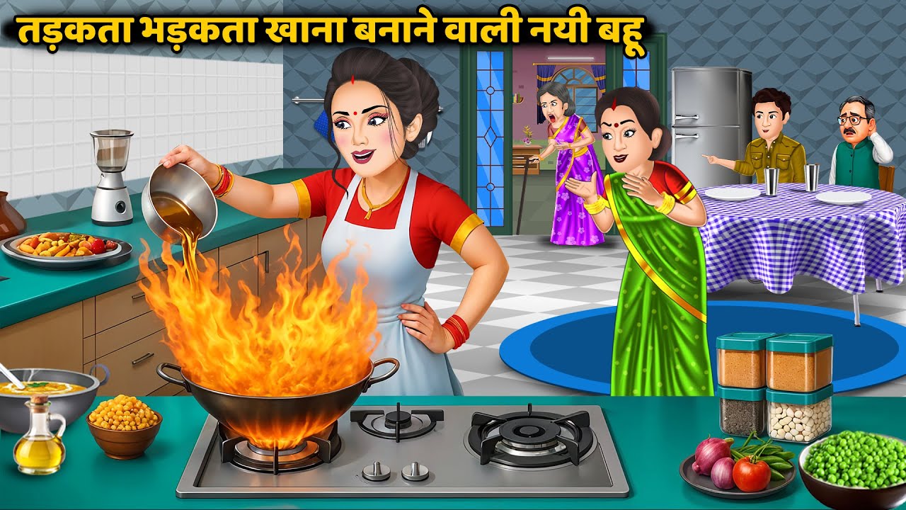 तड़कता भड़कता खाना बनाने वाली नयी बहू: Saas Bahu Cartoon | Spicy Cooking | Hindi Animation Drama
