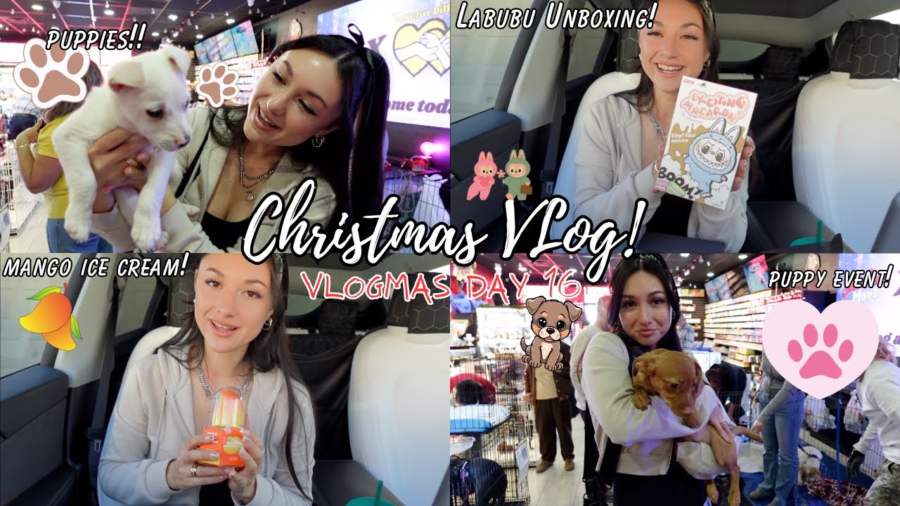 День 16 Vlogmas! Мероприятие по усыновлению щенков, вкусные угощения, распаковка Labubu!