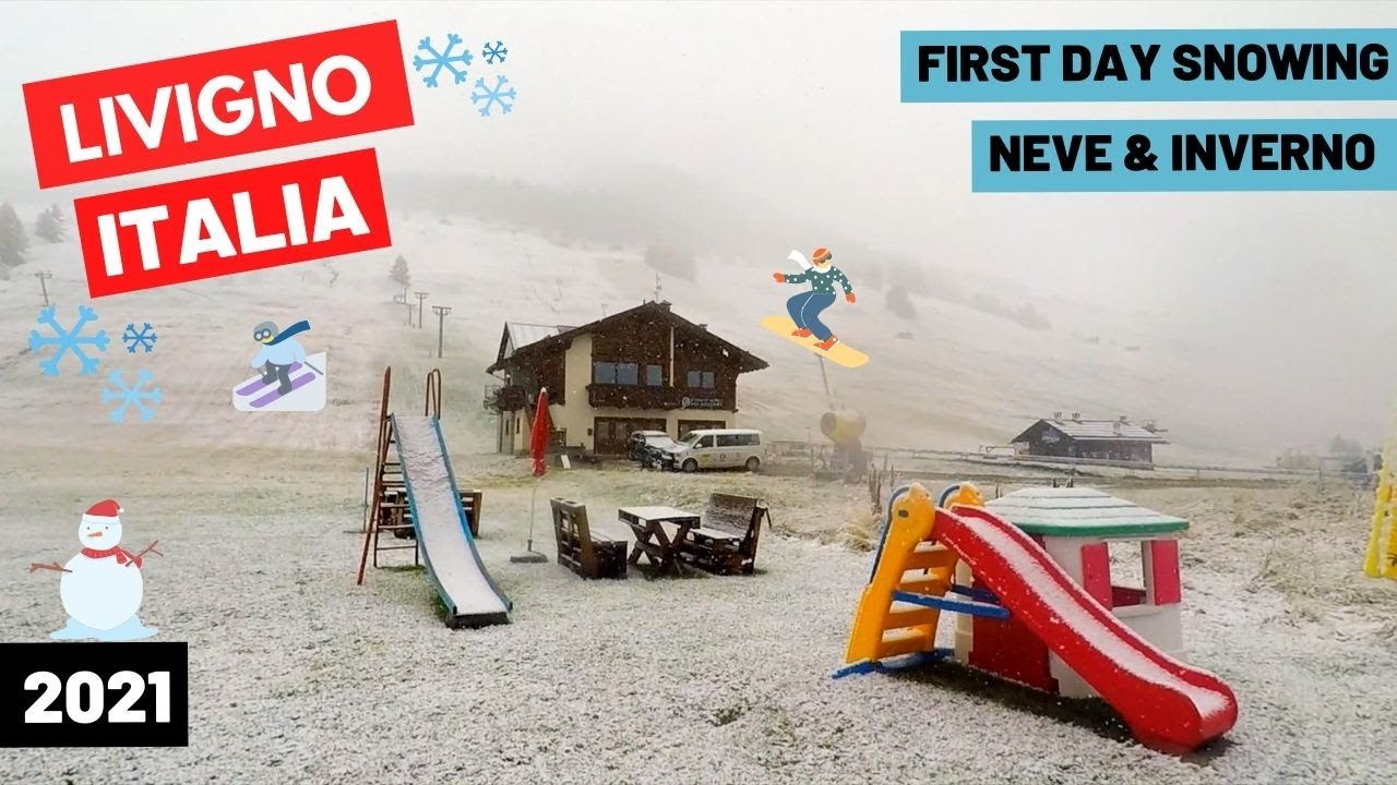 Livigno, Italy - First day of snow for the winter season 2021/2022 - October 6th, 2021 - City center