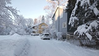 [4K] Freezing Crunchy Snow ❄️ Beautiful Snow-Covered Sunny Winter Day Walk in Helsinki, Finland