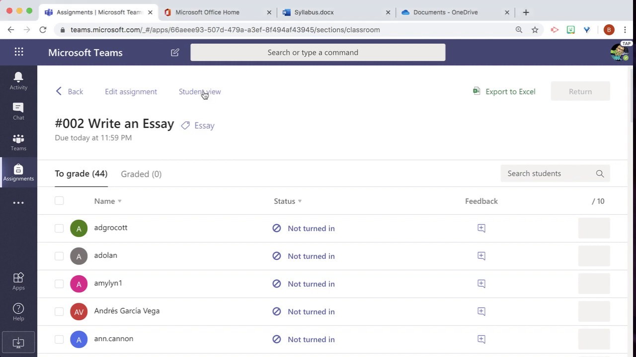 ms teams assignments student view