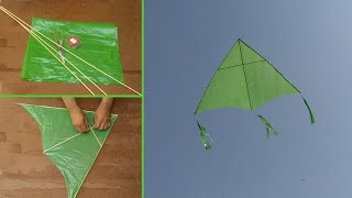 American kite making with plastic bag at home and kite flying test - how to tie American kite knots