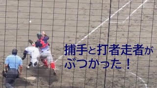 【教材動画】コレは守備妨害・走塁妨害優先されるのはどっちよく見ると捕手に対するランナーの守備妨害が多いこのバントの際に捕手と打者走者がぶつかるパターンだ