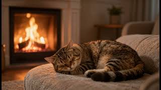 Cozy Fireplace & Cat Purring 🎧4 HOURS Relaxing Sounds for Sleep, Study & Stress Relief