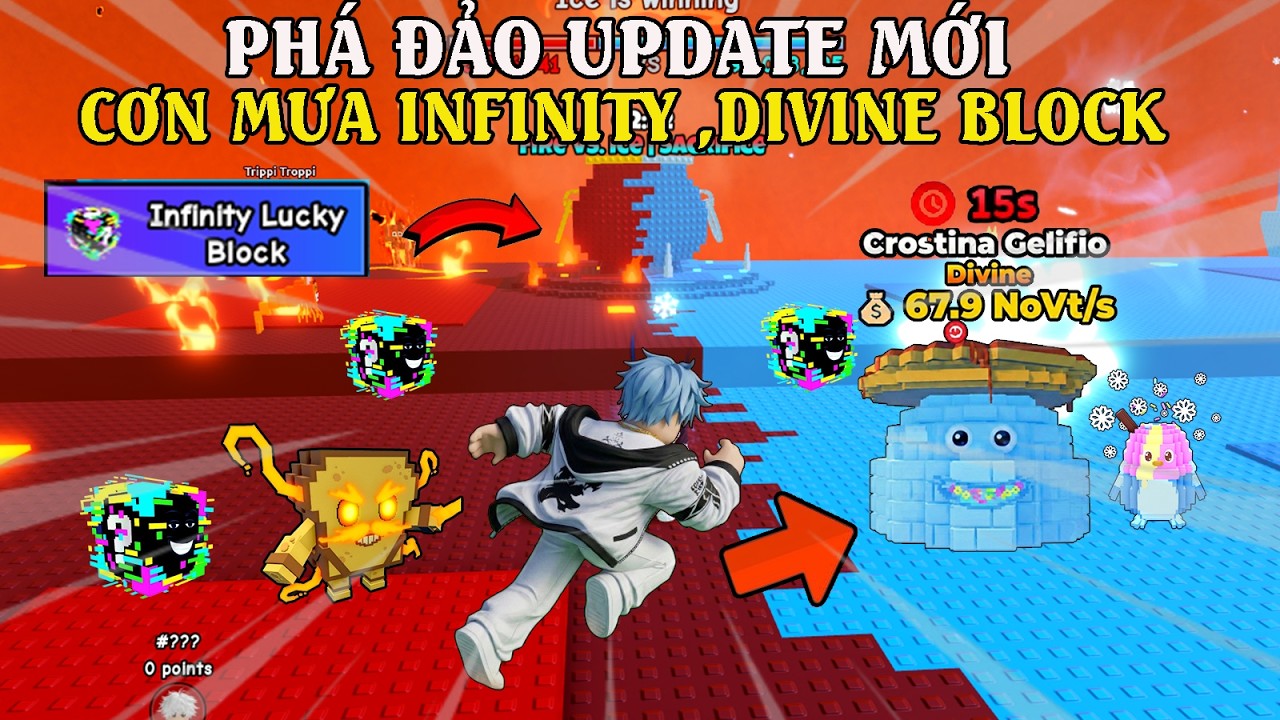 ESCAPE TISUNAMI FOR BRIANROTS| PHÁ ĐẢO UPDATE FIRE VS ICE 2 CÁCH  LẤY INFINITY BLOCK 100% MIỄN PHÍ.