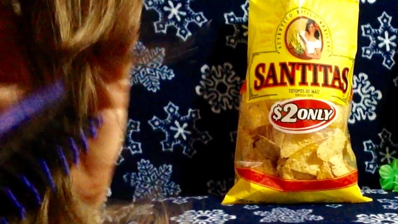 Frito Lay Santitas Tortilla Chips Review, Info ASMR Soft Spoken, Hair Brshing (& LOTS of crunching)