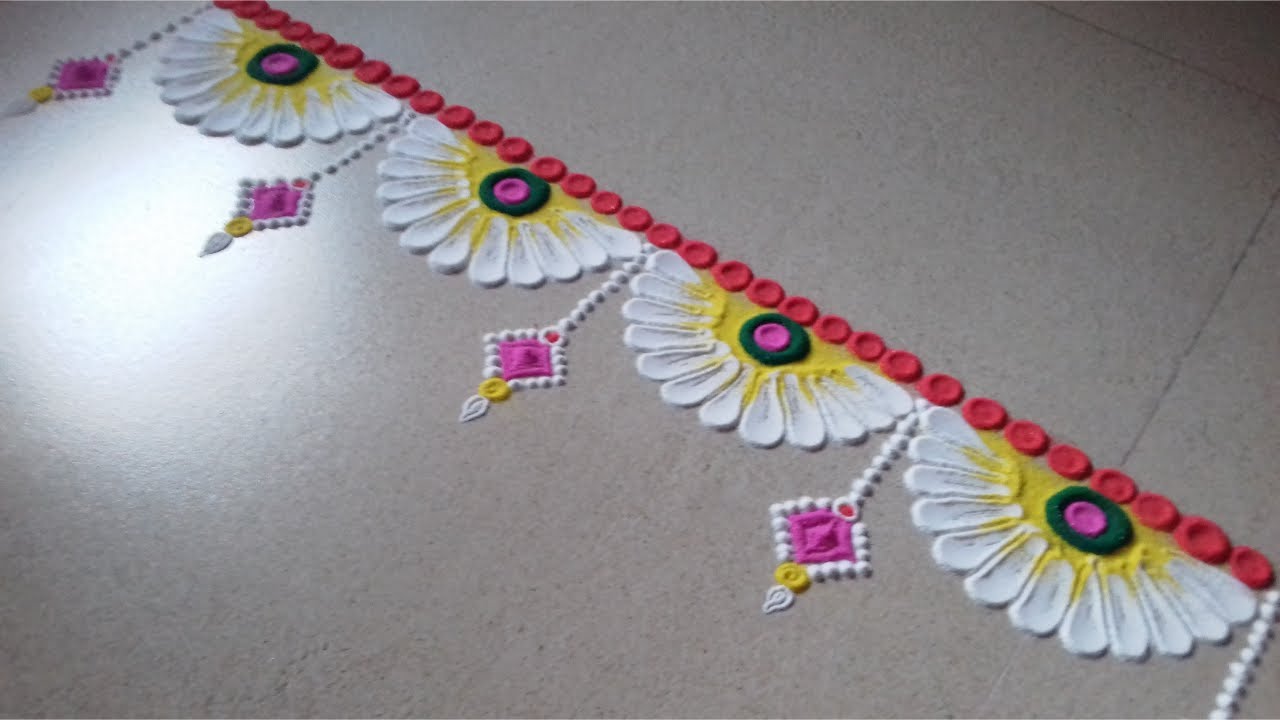 Very very innovative and attractive Border rangoli design with flowers ...
