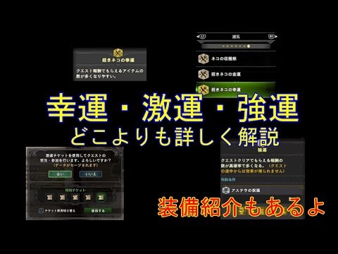 Mhw 強運 激運チケット 招き猫の幸運 間違えやすいスキル詳細説明 フルドレス装備８種類紹介 Youtube