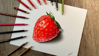Drawing of a strawberry by using colored pencils/ Art by Luk-Draws. Mixed media  #art