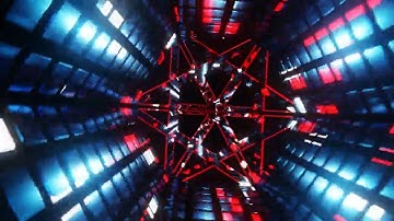 Blue with Red and White Sci Fi Neon Glow Hexagonal Tunnel in HD