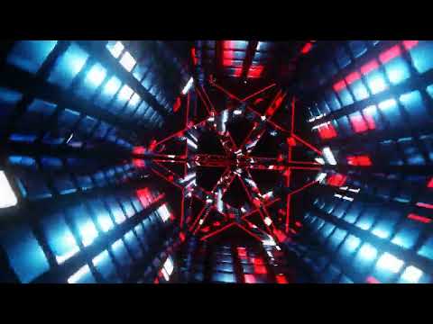 Blue with Red and White Sci Fi Neon Glow Hexagonal Tunnel in HD