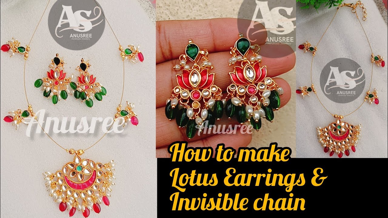 How to make Beautiful Invisible chain & Lotus Earrings 
