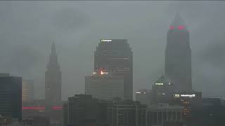 Lightning illuminates Cleveland's morning sky