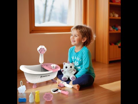 Дитячий інтерактивний набір грумера м’яка іграшка єдиноріг ванна помпова подача води аксесуари дзеркало фен, видео 1