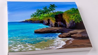 Beach painting | Seascape painting | Acrylic painting for beginner | Aham Art