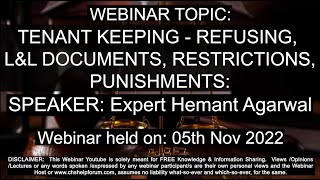 TENANT KEEPING - L&L DOCUMENTS, RESTRICTIONS, PUNISHMENTS: | Expert Hemant Agarwal | 05th Nov 2022