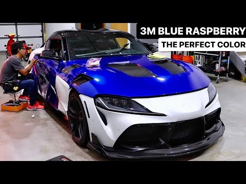 Wrapping My Toyota Supra 3M Blue Raspberry! (Part 2) - YouTube