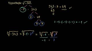 Příklad: třetí odmocnina z -343 | Matematika | Khan Academy