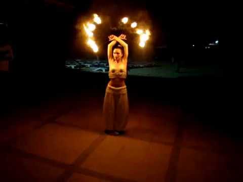 Alice In Flames fireshow with fire fans @ Nissi Be...