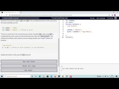 Tutorial 1 - Differences between var and let keywords - freecodecamp