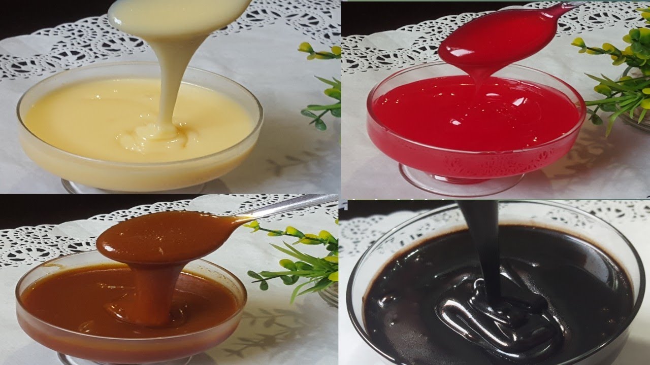 كلشي نحضروه في بيوتنا بأقل التكاليف صلصة الكراميل،صلصة الشوكولا،صلصة الفراولة والحليب المكثف المحلى