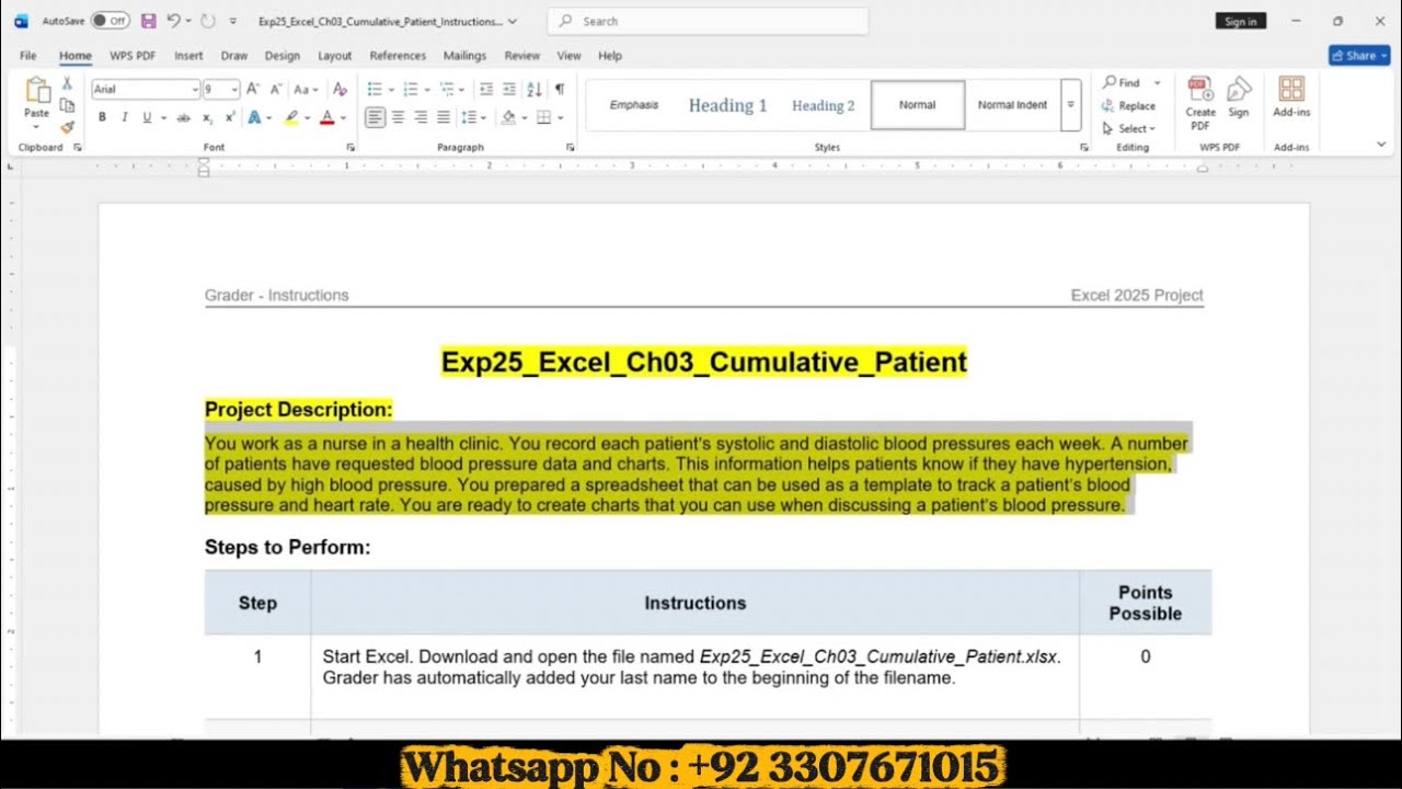 Exp25 Excel Chapter 3 Cumulative Assessment | Patient Blood Pressure Monitoring | Excel 365/2021