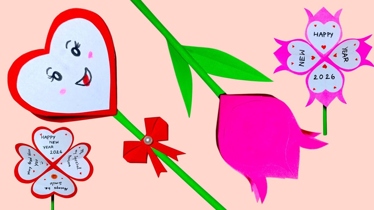 Love & Flower Shape Popup New Year Card / How To Make Popup Card / New Year Craft Tutorial Video