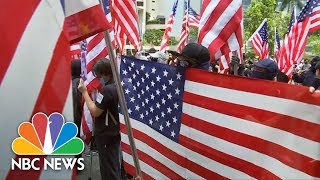 Thousands of hong kong protesters sang the star spangled banner and
called on president donald trump to "liberate" chinese-ruled city,
latest in a se...