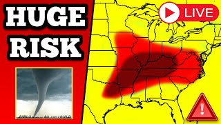BREAKING LARGE TORNADO ON THE GROUND  Tornadoes Likely  With Live Storm Chaser