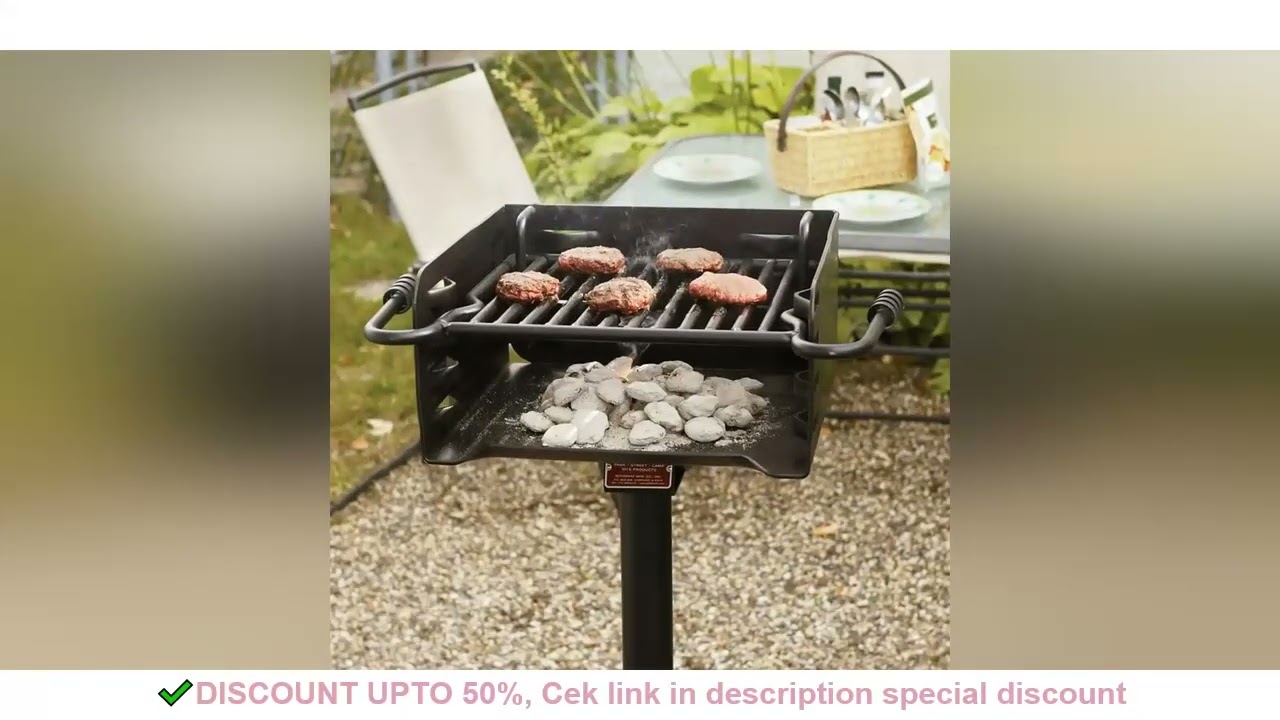 Park Style Heavy Duty Steel Outdoor BBQ Charcoal Grill with Cooking Grate and 360 Degree Swivel Post