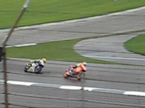 Nicky Hayden And Valentino Rossi battle during the Redbull Indianapolis GP at Indianapolis motor speedway, Sept 14, 2008.