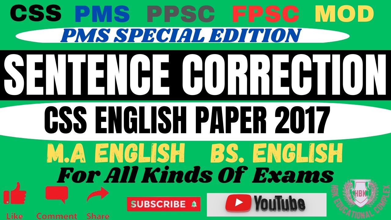 Sentence Correction || CSS English Paper 2017 || English for CSS and ...