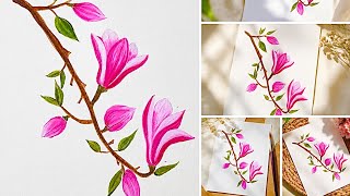Easy Pink Magnolia Flower Painting | Acrylic Painting Tutorial for Beginners#acrylic painting ic