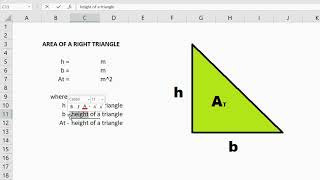 Excel Solution 1: Area of a Right Triangle