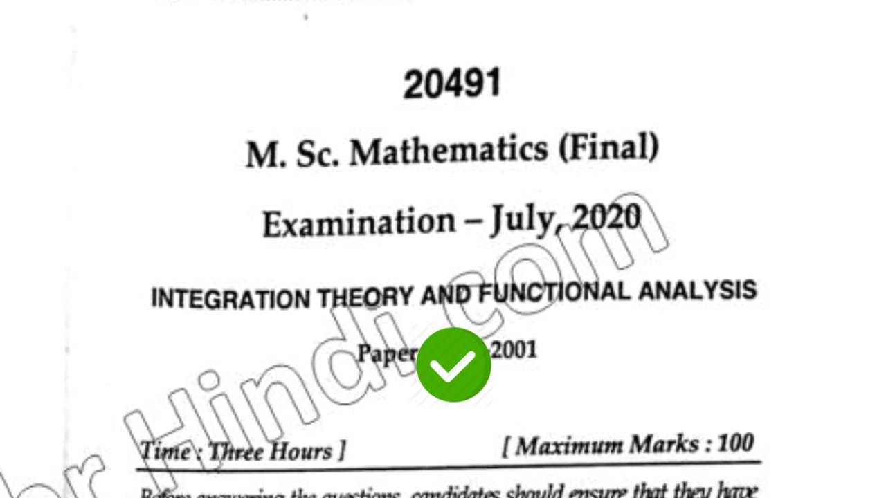 2020 Mdu MSc Math Final Year Integration Theory & Functional Analysis Question Paper