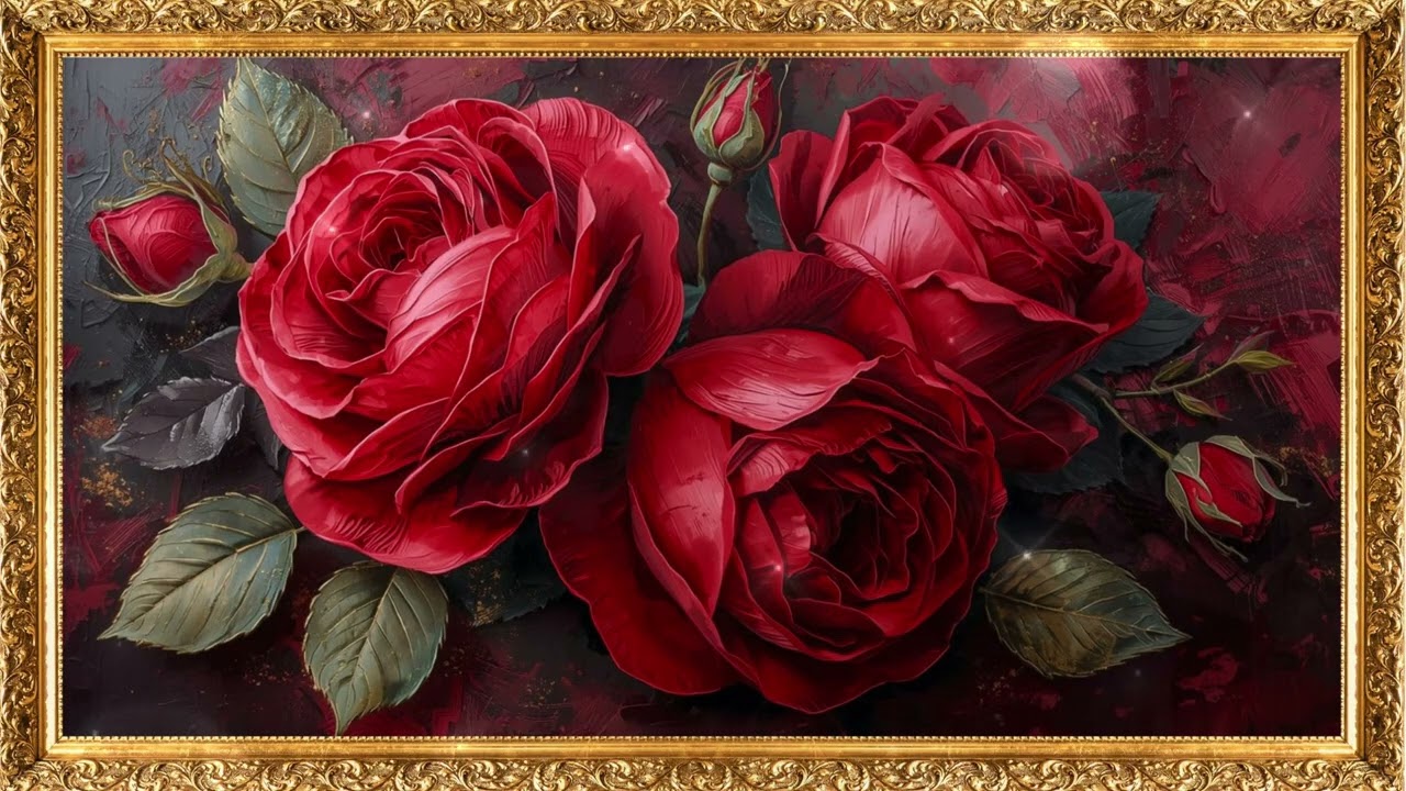 Luxurious Red Roses 🌹✨ | 2 Hours Romantic Oil Painting Wall Art in 4K