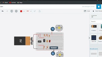 Skematik Rangkaian Robot Line Follower Analog pada Tinkercad