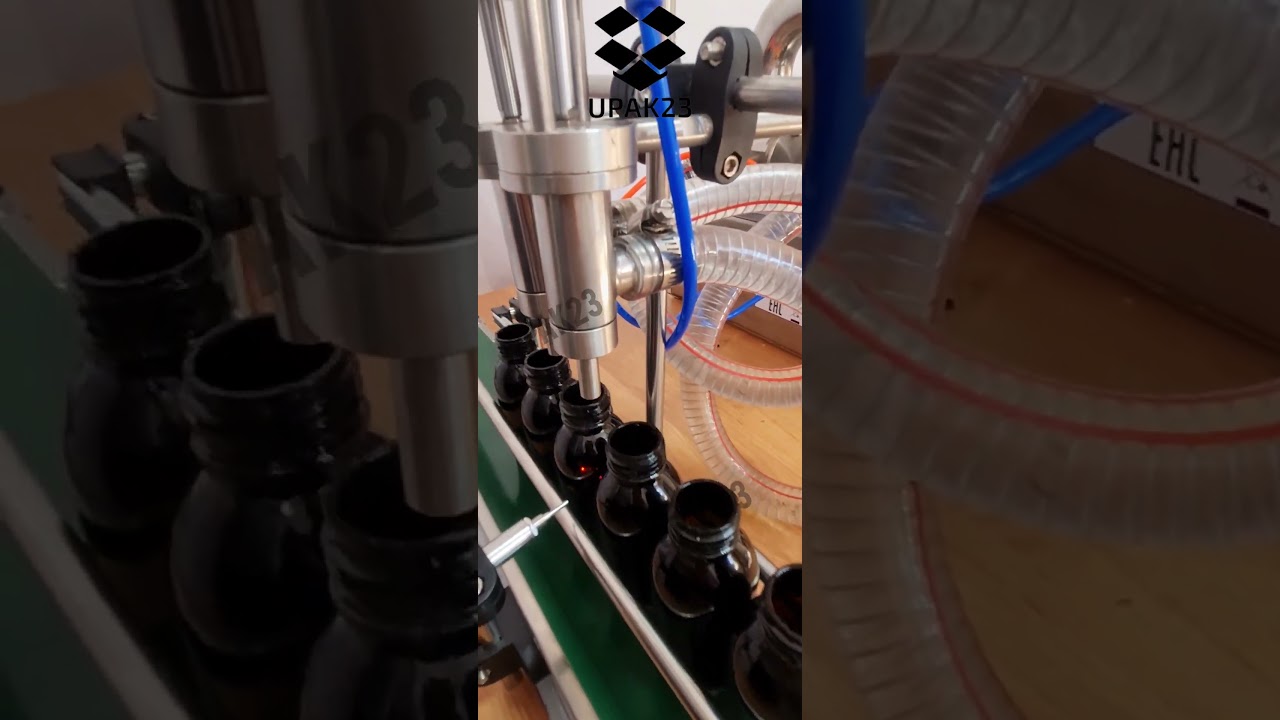 Поршневой дозатор на 2 разливочных сопла с конвейером 