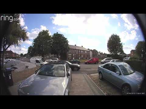 Moment Domino's delivery man partially demolishes customer's wall and then casually saunters off