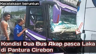 Laka Bus haryanto dan Bus Dewi Sri, tabrakan beruntun di Pantura Cirebon | kecelakaan Bus Akap
